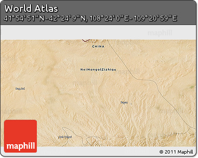 Satellite 3D Map of the Area around 42° 9' 30" N, 108° 52' 30" E