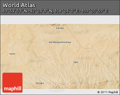 Satellite 3D Map of the Area around 42° 9' 30" N, 108° 52' 30" E