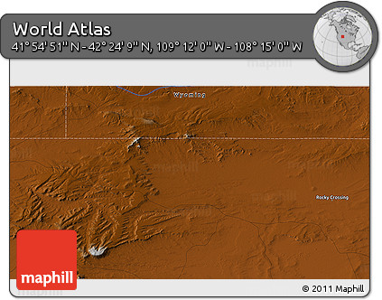 Physical 3D Map of the Area around 42° 9' 30" N, 108° 43' 29" W