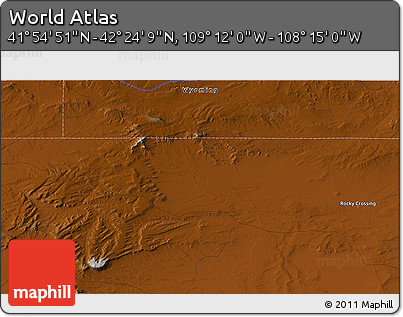 Physical 3D Map of the Area around 42° 9' 30" N, 108° 43' 29" W