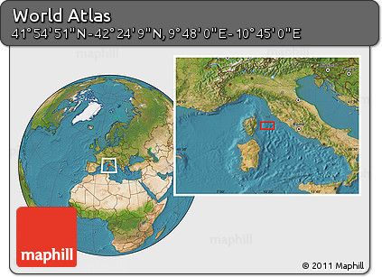 Satellite Location Map of the Area around 42° 9' 30" N, 10° 16' 30" E