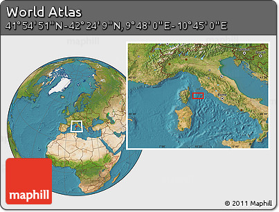Satellite Location Map of the Area around 42° 9' 30" N, 10° 16' 30" E
