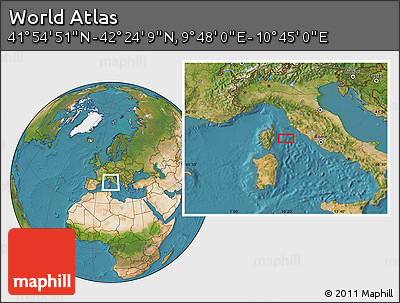Satellite Location Map of the Area around 42° 9' 30" N, 10° 16' 30" E
