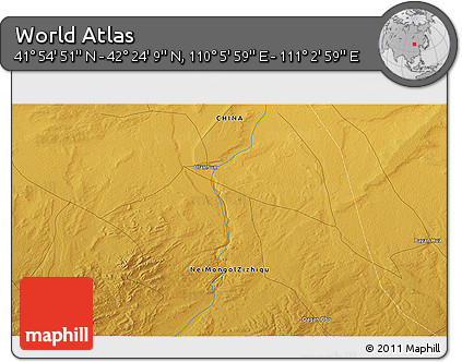 Physical 3D Map of the Area around 42° 9' 30" N, 110° 34' 29" E