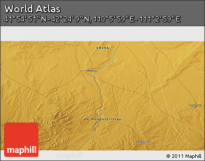 Physical 3D Map of the Area around 42° 9' 30" N, 110° 34' 29" E