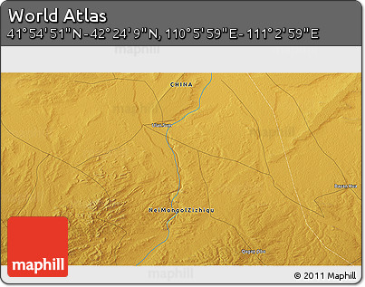 Physical 3D Map of the Area around 42° 9' 30" N, 110° 34' 29" E