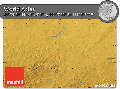 Physical Map of the Area around 42° 9' 30" N, 110° 34' 29" E