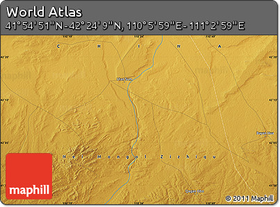 Physical Map of the Area around 42° 9' 30" N, 110° 34' 29" E