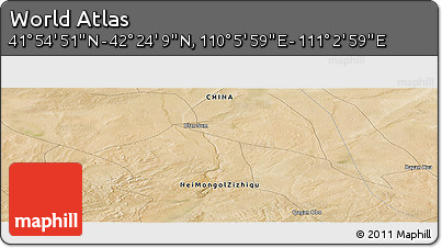 Satellite Panoramic Map of the Area around 42° 9' 30" N, 110° 34' 29" E