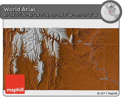 Physical 3D Map of the Area around 42° 9' 30" N, 110° 25' 30" W