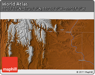 Physical 3D Map of the Area around 42° 9' 30" N, 110° 25' 30" W