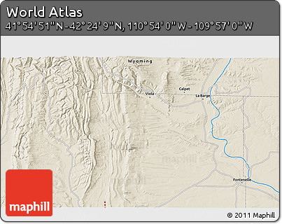 Shaded Relief 3D Map of the Area around 42° 9' 30" N, 110° 25' 30" W