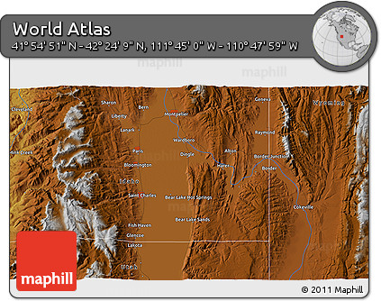 Physical 3D Map of the Area around 42° 9' 30" N, 111° 16' 30" W