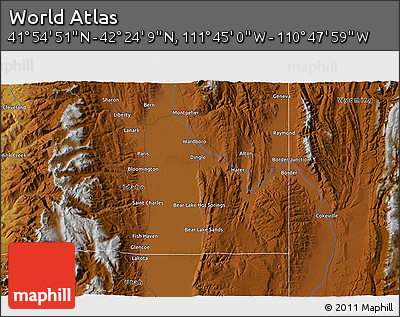 Physical 3D Map of the Area around 42° 9' 30" N, 111° 16' 30" W