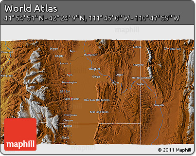 Physical 3D Map of the Area around 42° 9' 30" N, 111° 16' 30" W