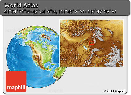 Physical Location Map of the Area around 42° 9' 30" N, 111° 16' 30" W