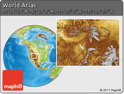 Physical Location Map of the Area around 42° 9' 30" N, 111° 16' 30" W
