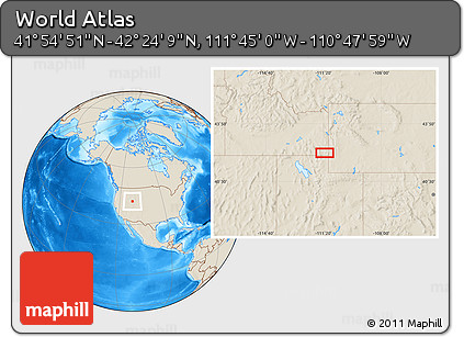 Shaded Relief Location Map of the Area around 42° 9' 30" N, 111° 16' 30" W