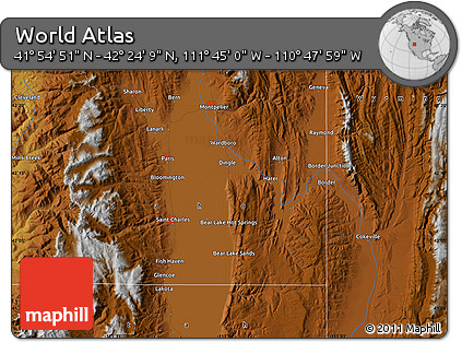 Physical Map of the Area around 42° 9' 30" N, 111° 16' 30" W