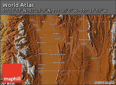 Physical Map of the Area around 42° 9' 30" N, 111° 16' 30" W