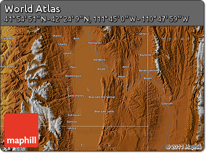 Physical Map of the Area around 42° 9' 30" N, 111° 16' 30" W