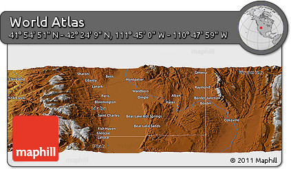 Physical Panoramic Map of the Area around 42° 9' 30" N, 111° 16' 30" W