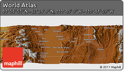 Physical Panoramic Map of the Area around 42° 9' 30" N, 111° 16' 30" W