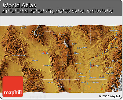 Physical 3D Map of the Area around 42° 9' 30" N, 112° 7' 30" W