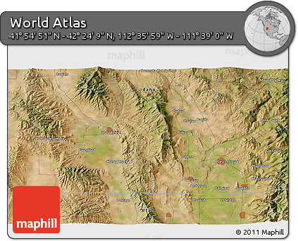 Satellite 3D Map of the Area around 42° 9' 30" N, 112° 7' 30" W