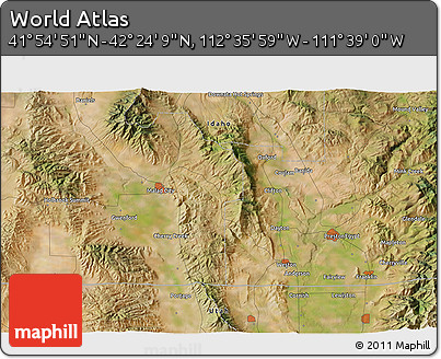 Satellite 3D Map of the Area around 42° 9' 30" N, 112° 7' 30" W