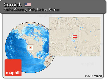 Shaded Relief Location Map of Cornish