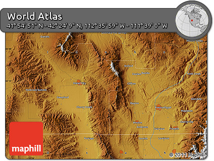 Physical Map of the Area around 42° 9' 30" N, 112° 7' 30" W