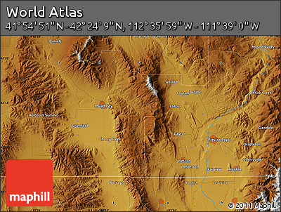 Physical Map of the Area around 42° 9' 30" N, 112° 7' 30" W