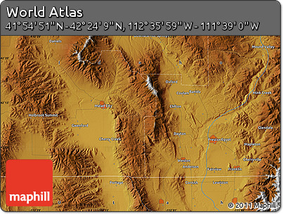 Physical Map of the Area around 42° 9' 30" N, 112° 7' 30" W