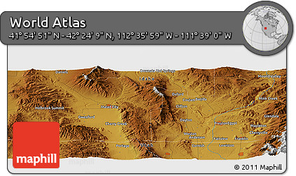 Physical Panoramic Map of the Area around 42° 9' 30" N, 112° 7' 30" W