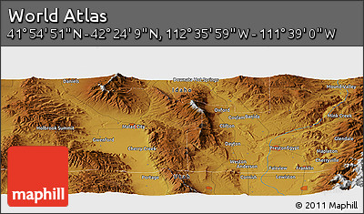 Physical Panoramic Map of the Area around 42° 9' 30" N, 112° 7' 30" W