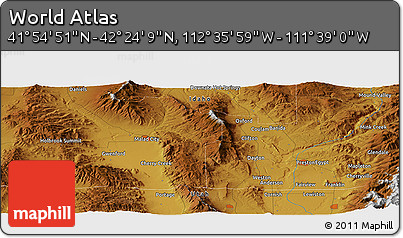 Physical Panoramic Map of the Area around 42° 9' 30" N, 112° 7' 30" W