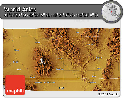 Physical 3D Map of the Area around 42° 9' 30" N, 112° 58' 29" W