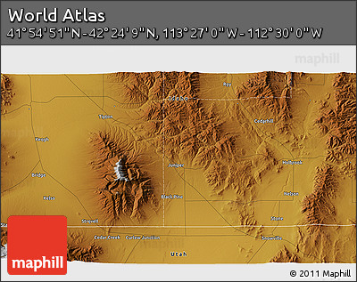 Physical 3D Map of the Area around 42° 9' 30" N, 112° 58' 29" W
