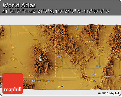 Physical 3D Map of the Area around 42° 9' 30" N, 112° 58' 29" W