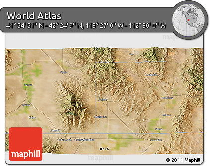 Satellite 3D Map of the Area around 42° 9' 30" N, 112° 58' 29" W
