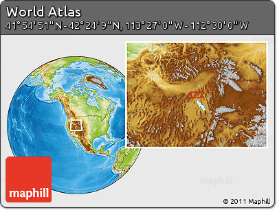 Physical Location Map of the Area around 42° 9' 30" N, 112° 58' 29" W