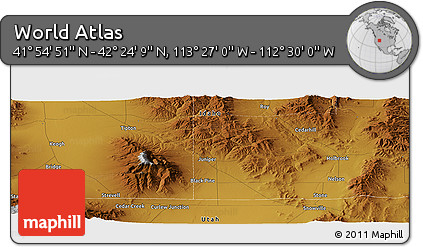 Physical Panoramic Map of the Area around 42° 9' 30" N, 112° 58' 29" W