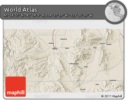 Shaded Relief 3D Map of the Area around 42° 9' 30" N, 113° 49' 29" W