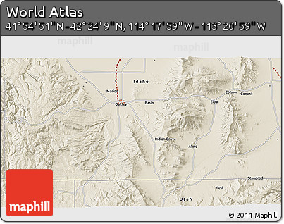 Shaded Relief 3D Map of the Area around 42° 9' 30" N, 113° 49' 29" W