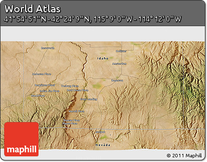 Satellite 3D Map of the Area around 42° 9' 30" N, 114° 40' 30" W