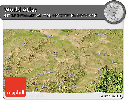 Satellite 3D Map of the Area around 42° 9' 30" N, 116° 31' 30" E
