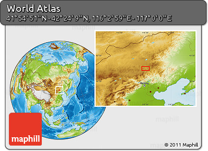 Physical Location Map of the Area around 42° 9' 30" N, 116° 31' 30" E