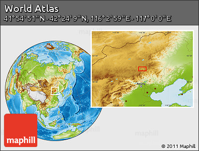 Physical Location Map of the Area around 42° 9' 30" N, 116° 31' 30" E