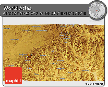Physical 3D Map of the Area around 42° 9' 30" N, 117° 22' 30" E